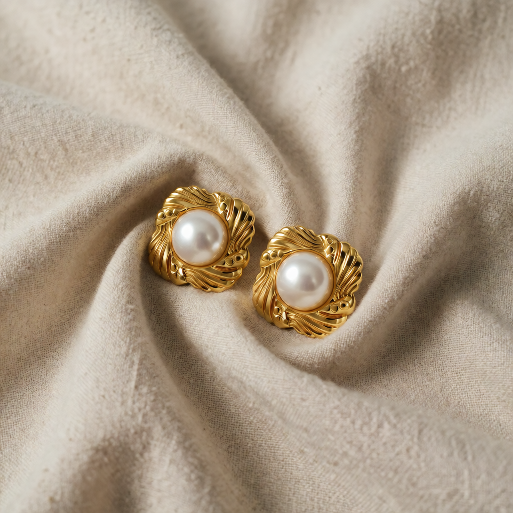 Gold Pearl Stud Earrings Órlaith