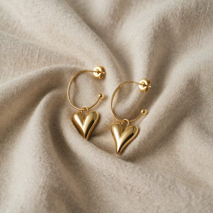 Gold Hoop Earrings Aisling with Heart