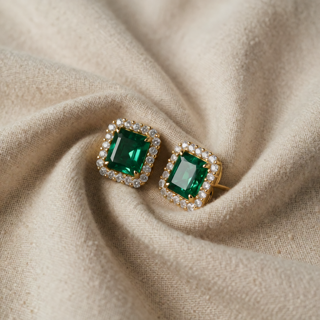 Gold Stud Earrings Saoirse with Emerald