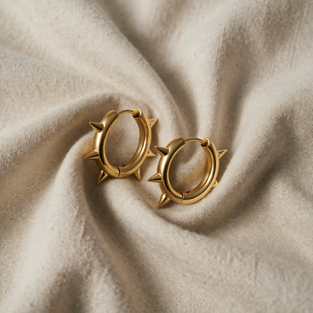 Gold Hoop Earrings Íde with Spikes