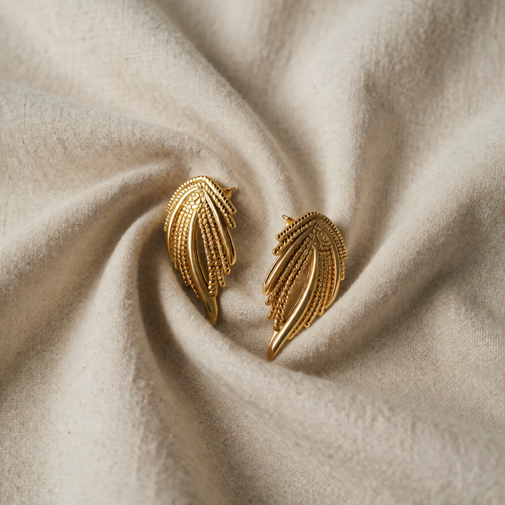 Gold Stud Earrings Deirdre with Angel Wing