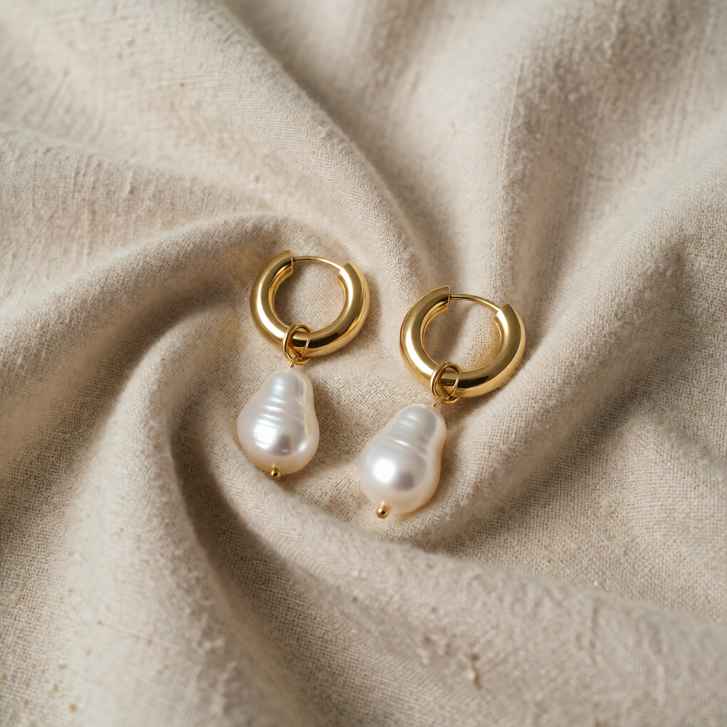 Gold Hoop Earrings Clíodhna with Pearl