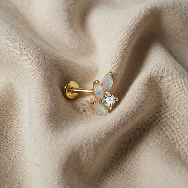 Gold Stud Earrings Maeve with Opal and Zirconia