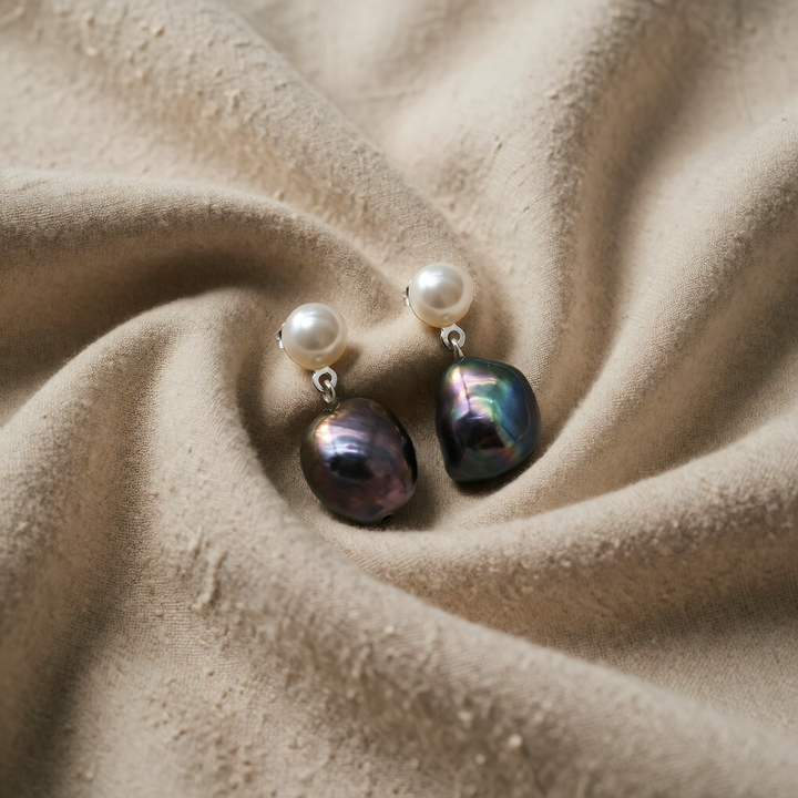 Silver Drop Earrings Róisín with Baroque Pearls