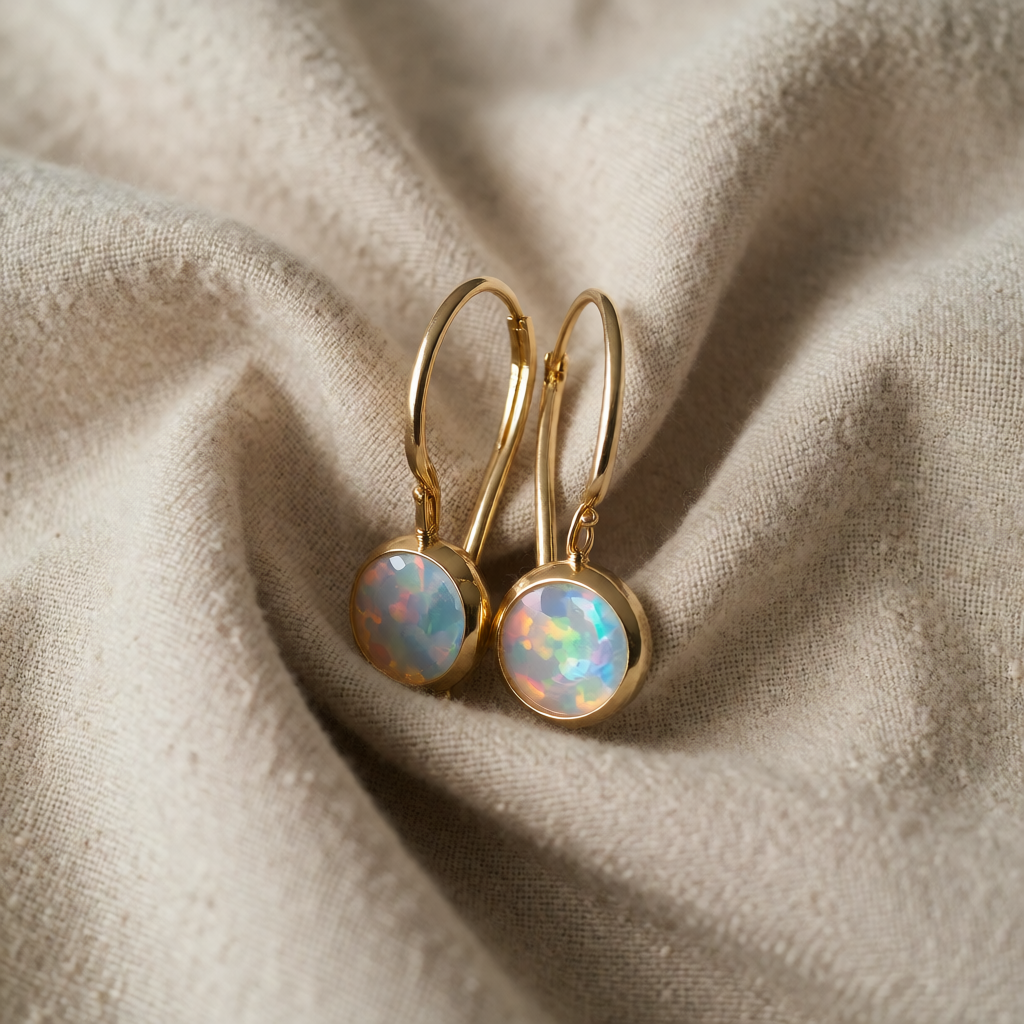 Gold Drop Earrings Maeve with Opal