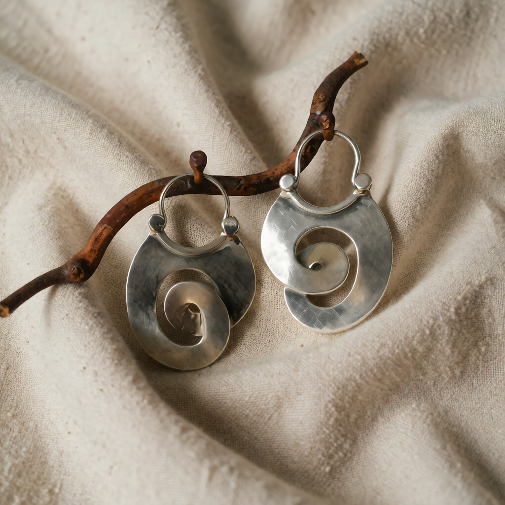Silver Hoop Earrings Clíona with Spiral Design
