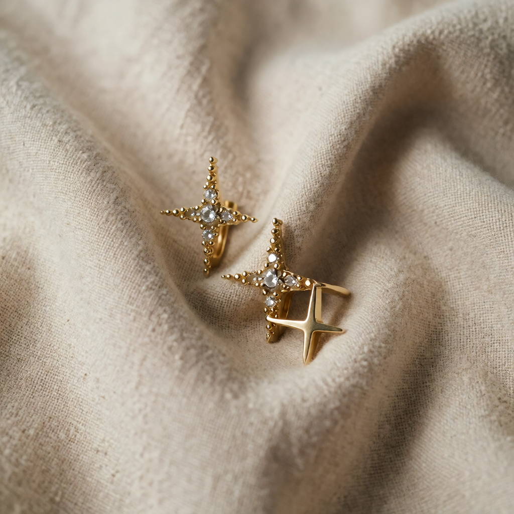 Gold Stud Earrings Róisín with Star Motif