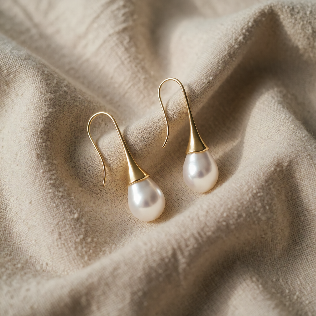 Gold Drop Earrings Sadhbh with Teardrop Pearl