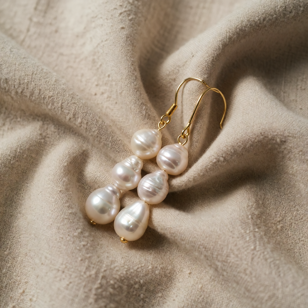 Gold Drop Earrings Dáiríne with Baroque Pearls