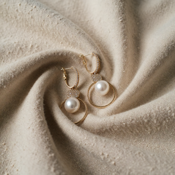 Gold Drop Earrings Órla with Pearls and Crystals