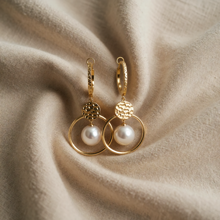 Gold Drop Earrings Gobnait with Pearl