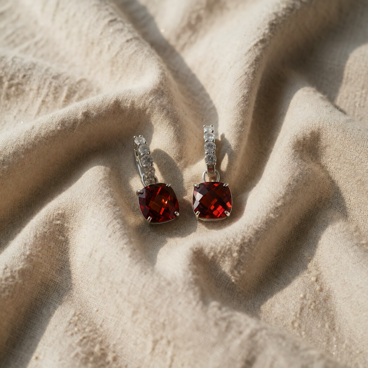Silver Drop Earrings Nuala with Ruby