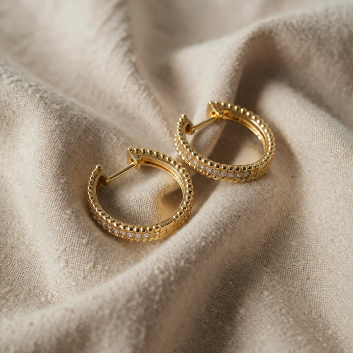 Gold Huggie Earrings Gráinne with Zirconia