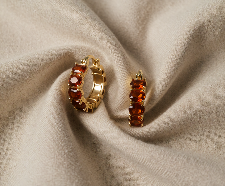 Gold Huggie Earrings Méabh with Ruby Stones