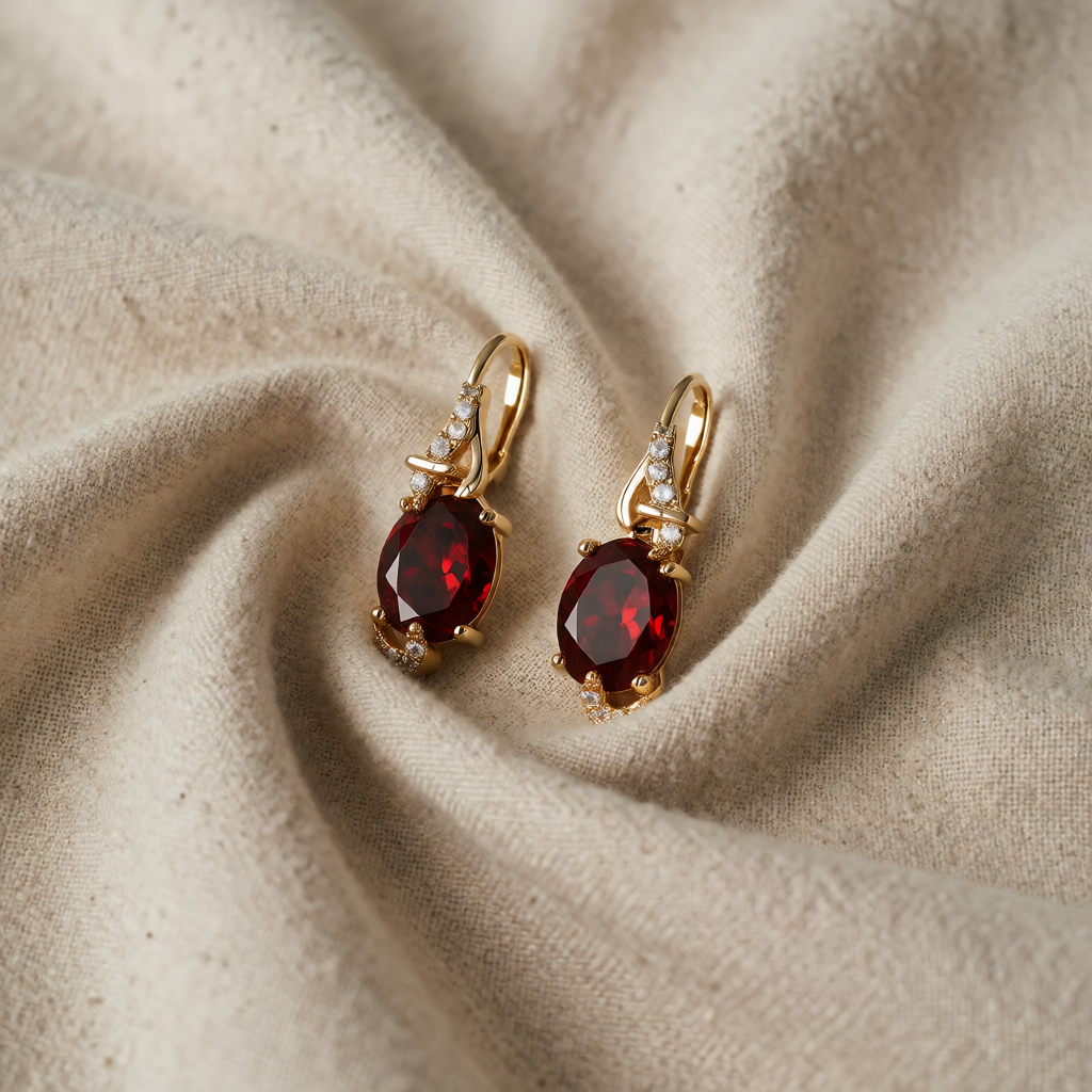 Gold Drop Earrings Eabha with Garnet