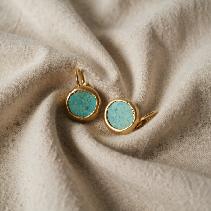 Gold Drop Earrings Bláthnaid with Turquoise Stone