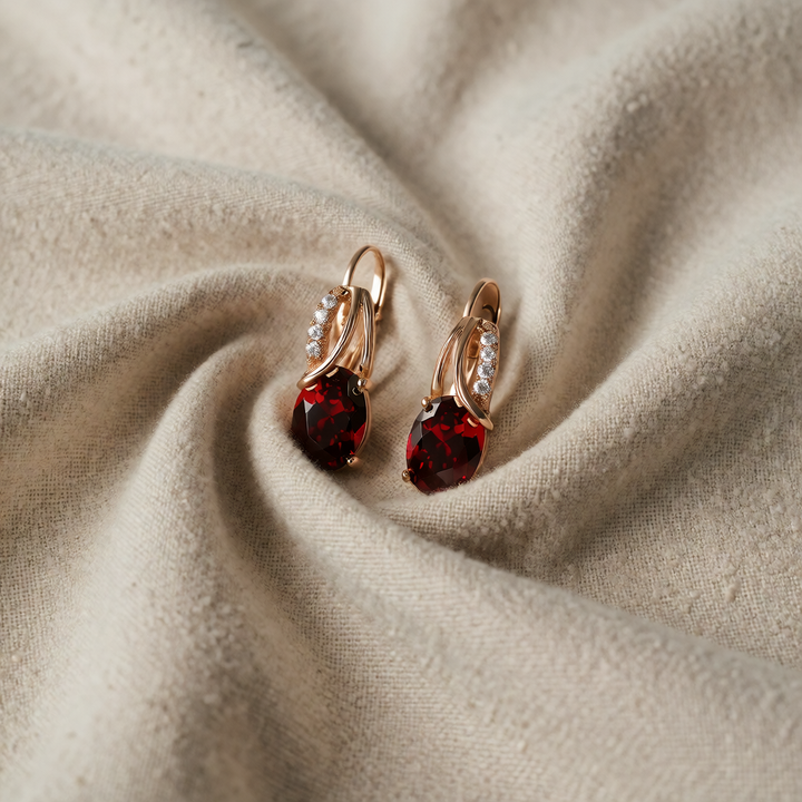 Rose Gold Drop Earrings Nuala with Ruby