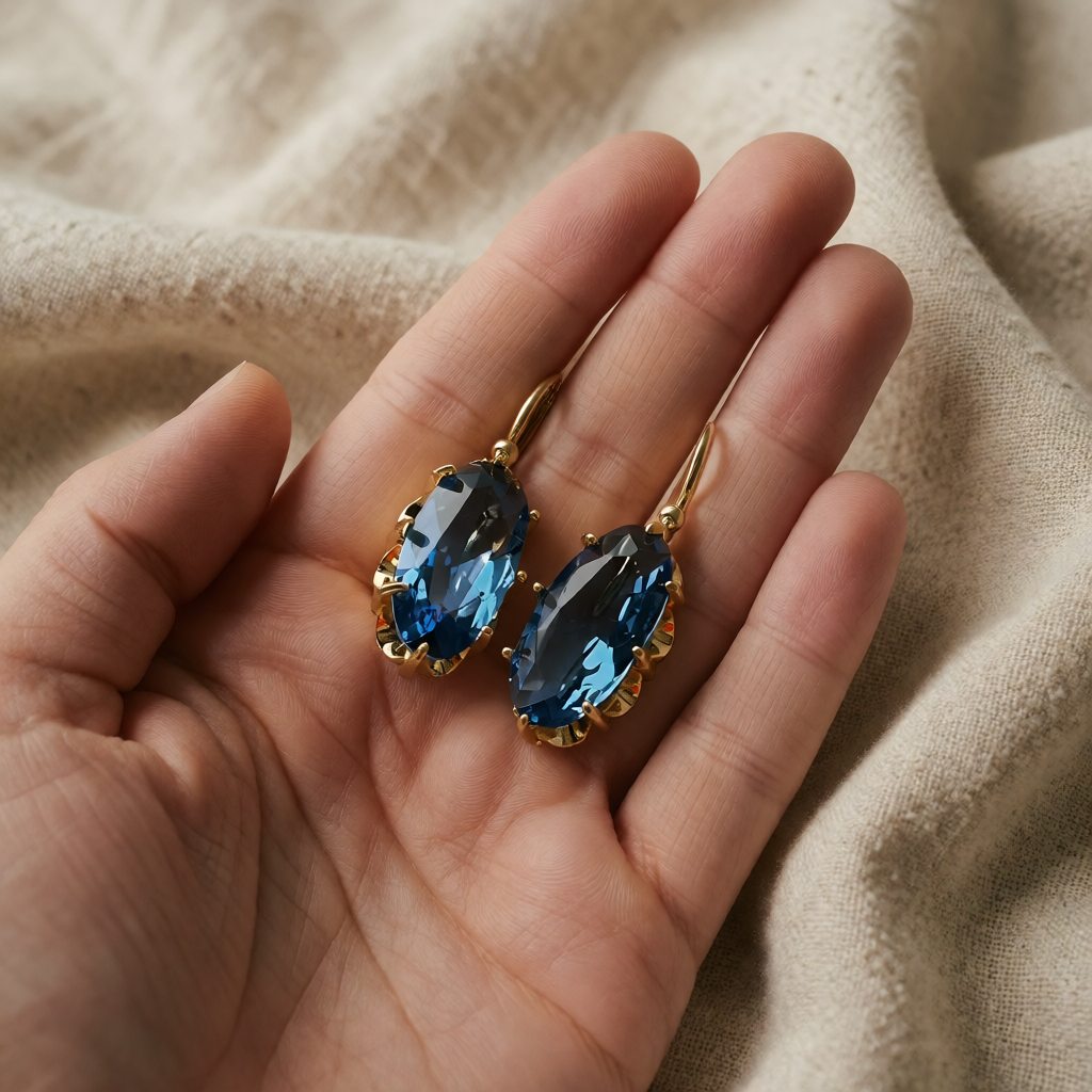 Gold Drop Earrings Dervla with Sapphire