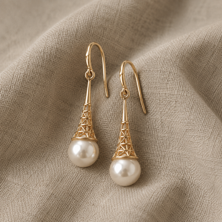 Gold Drop Earrings Muirne with Pearl