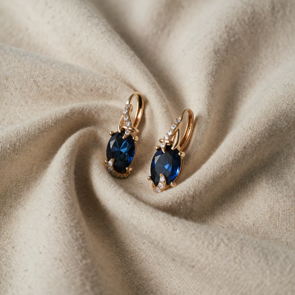 Gold Drop Earrings Róisín with Sapphire