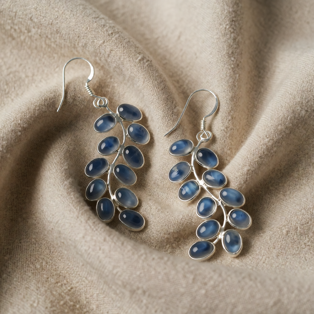 Silver Drop Earrings Killarney with Moonstone Leaves