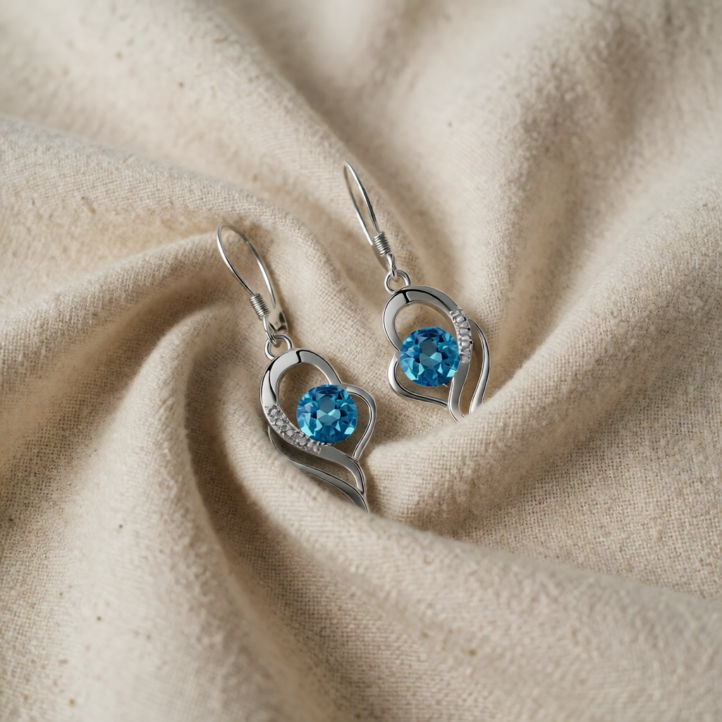 Silver Drop Earrings Eabha with Sapphire Heart