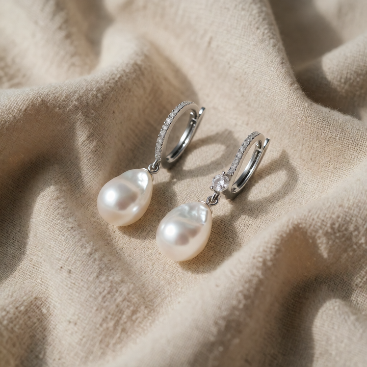 Silver Drop Earrings Deirbhile with Baroque Pearl