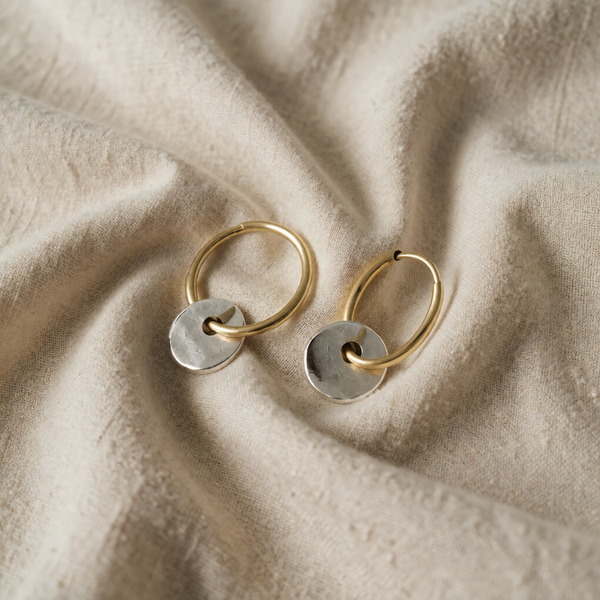 Gold & Silver Hoop Earrings Cong with Disc Charm