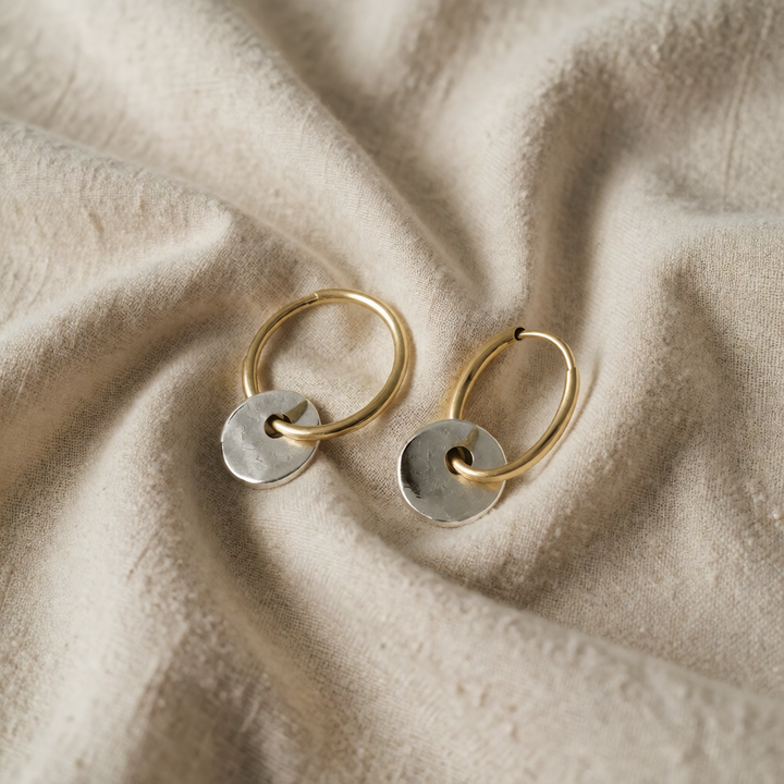 Gold & Silver Hoop Earrings Cong with Disc Charm