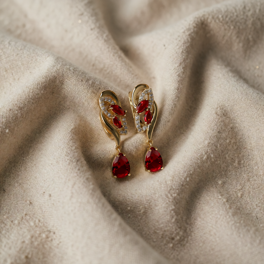 Gold Drop Earrings Aoibhinn with Ruby