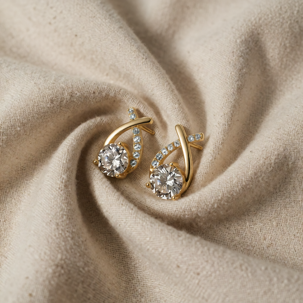 Gold Stud Earrings Sadhbh with Zirconia