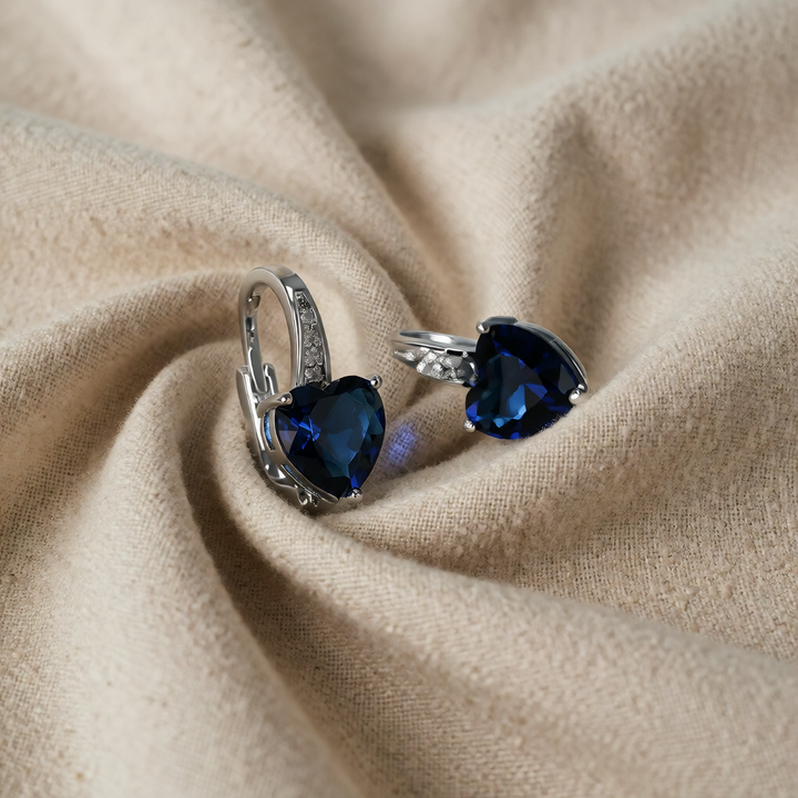 Silver Drop Earrings Éabha with Blue Sapphire Heart