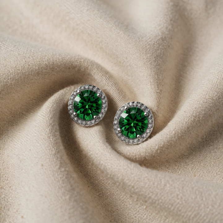 Silver Stud Earrings Dervla with Emerald