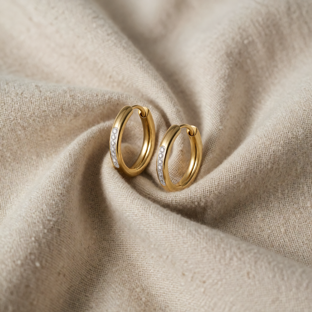 Gold Huggie Earrings Muirne with Zirconia