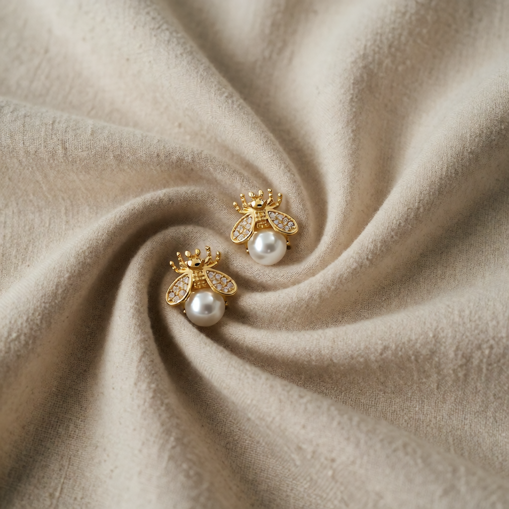 Gold Stud Earrings Aoibh with Bee Motif