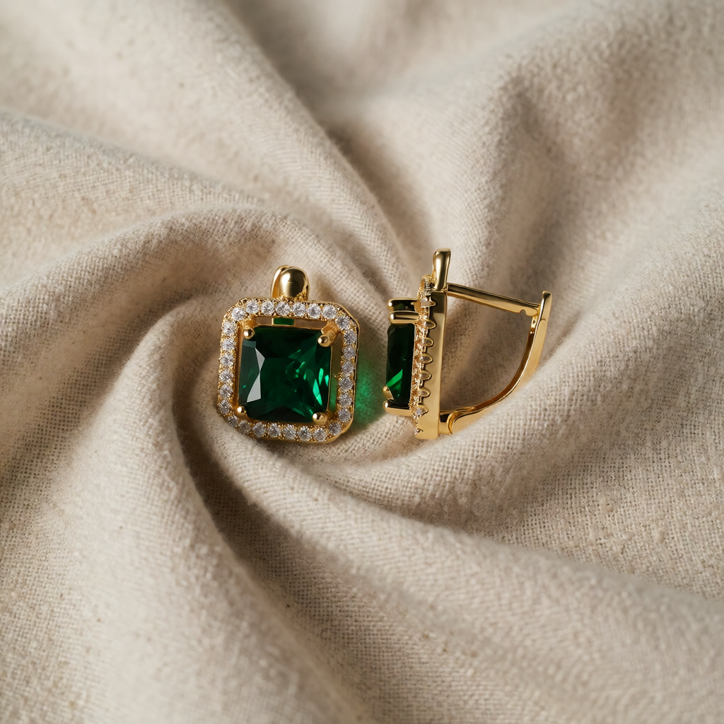 Gold Drop Earrings Treasa with Emerald