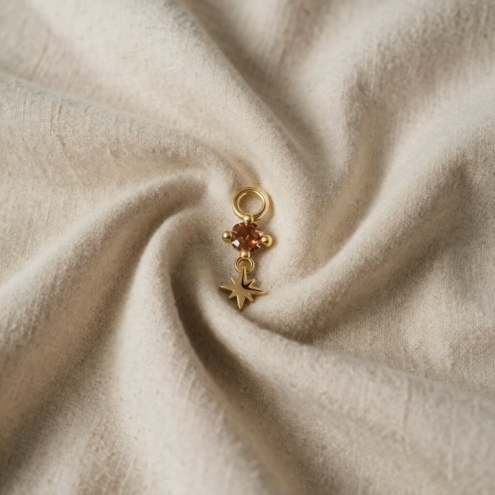 Gold Drop Earrings Niamh with Citrine Stone and Star