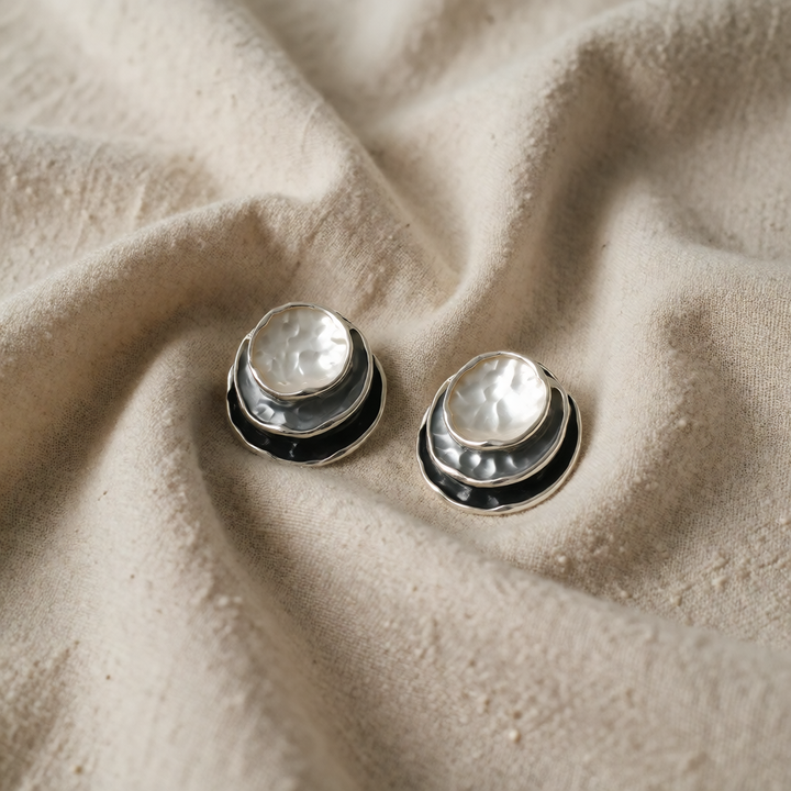 Silver Stud Earrings Adare with Black and White Layers