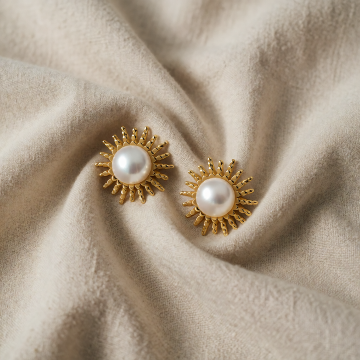 Gold Pearl Sunburst Stud Earrings Sinéad