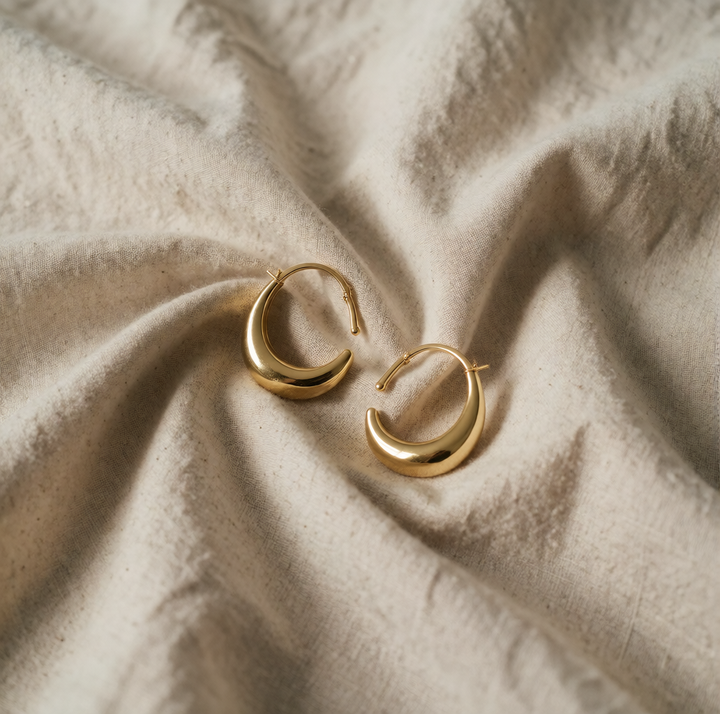 Gold Hoop Earrings Cobh with Domed Crescent