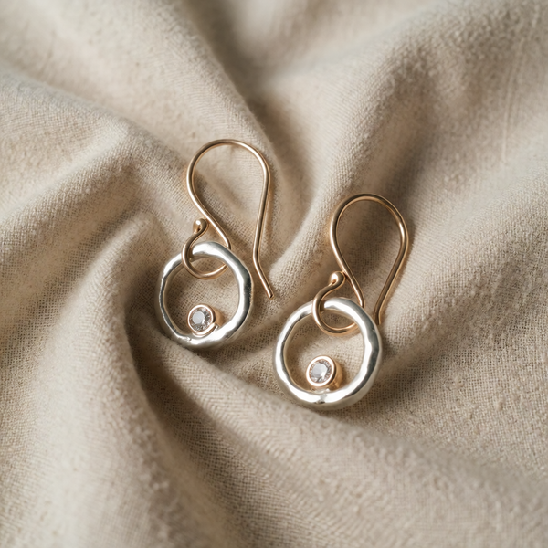 Gold & Silver Drop Earrings Westport with Crystal