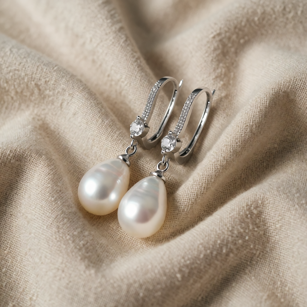 Silver Drop Earrings Gráinne with Teardrop Pearl
