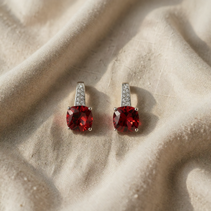 Rhodium-Plated Drop Earrings Aoibhinn with Ruby