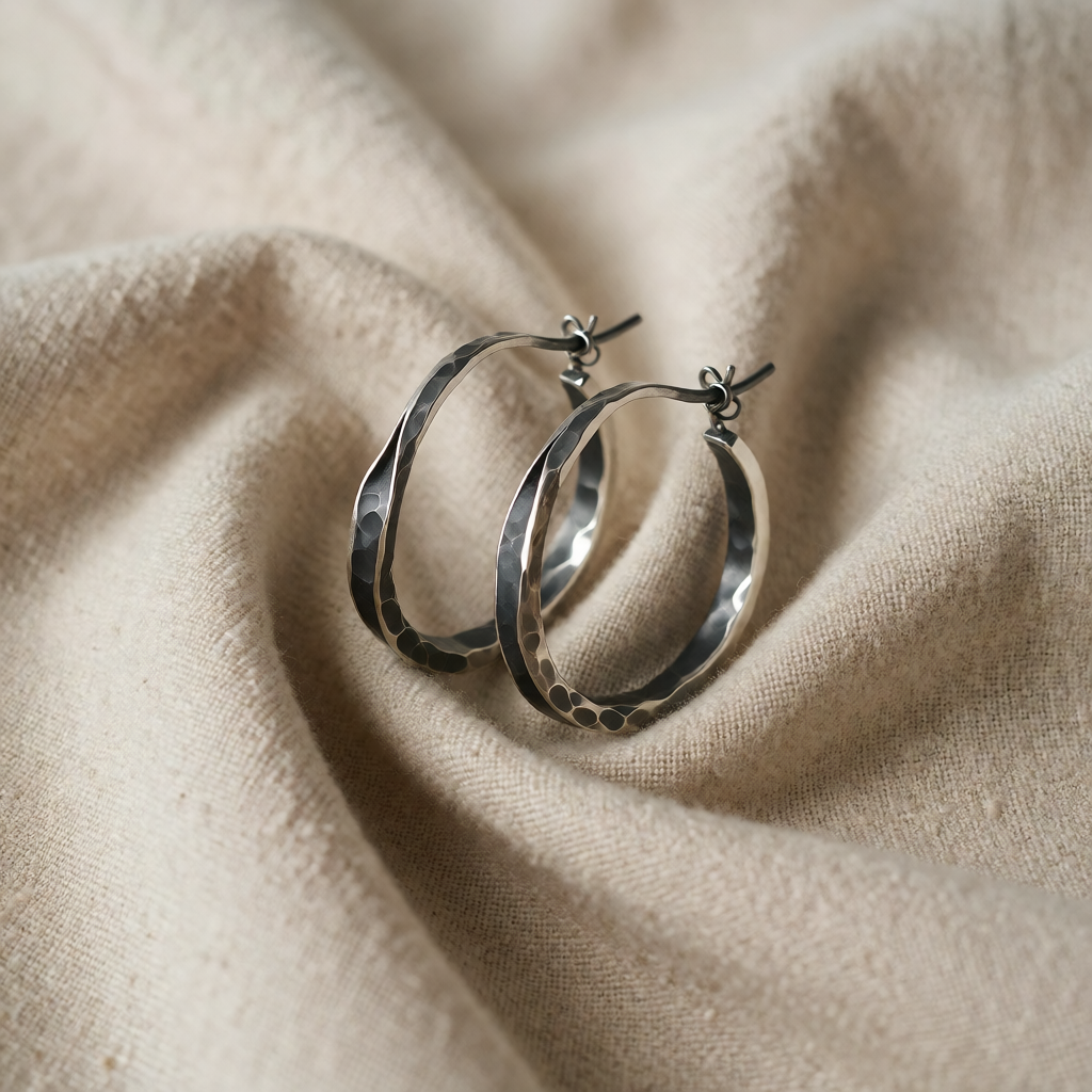 Silver Hoop Earrings Kinsale with Hammered Finish