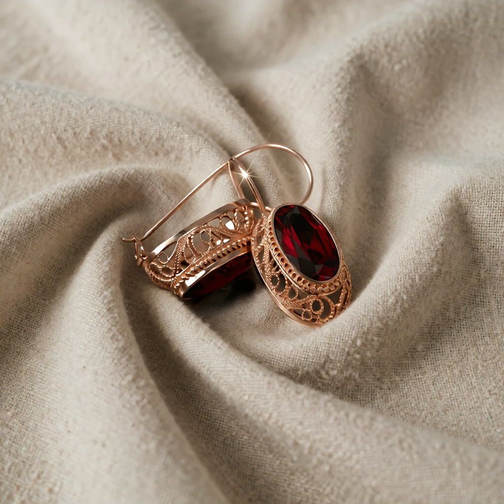 Rose Gold Drop Earrings Siobhán with Ruby