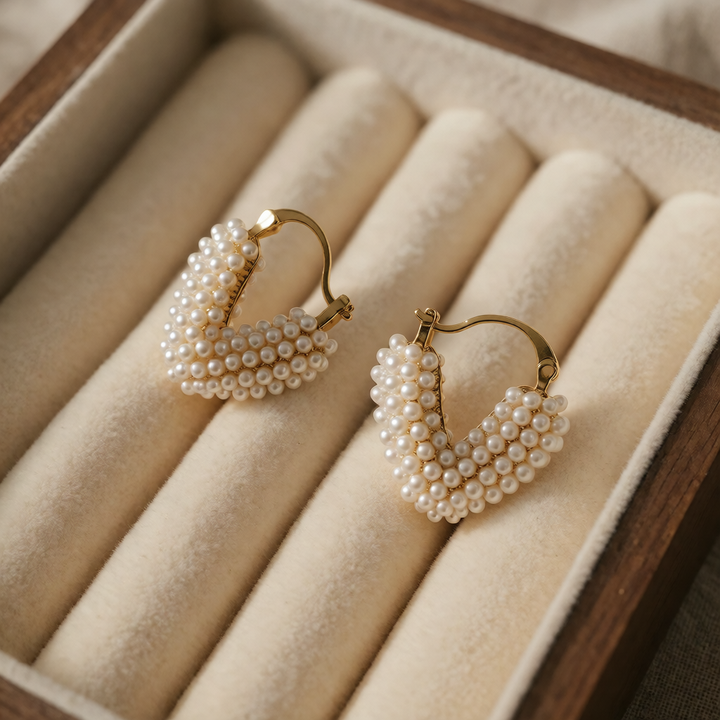 Gold Hoop Earrings Fionnuala with Pearl Heart