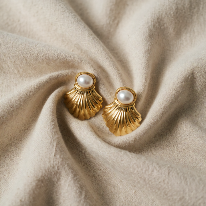 Gold Pearl Shell Stud Earrings Treasa