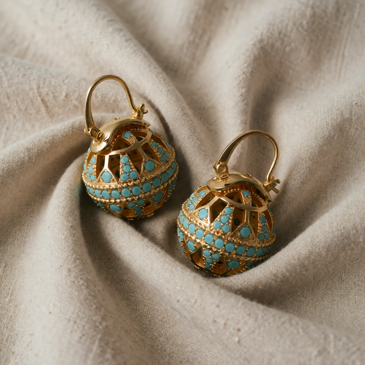 Gold Drop Earrings Dervla with Turquoise Beads