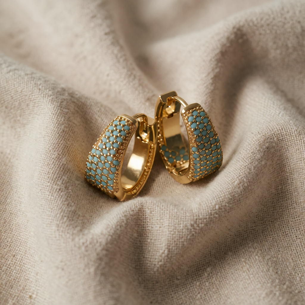 Gold Hoop Earrings Clíodhna with Turquoise