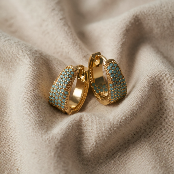 Gold Hoop Earrings Clíodhna with Turquoise